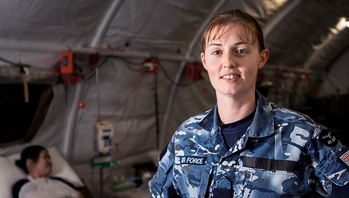 An Air Force medic smiles at camera.
