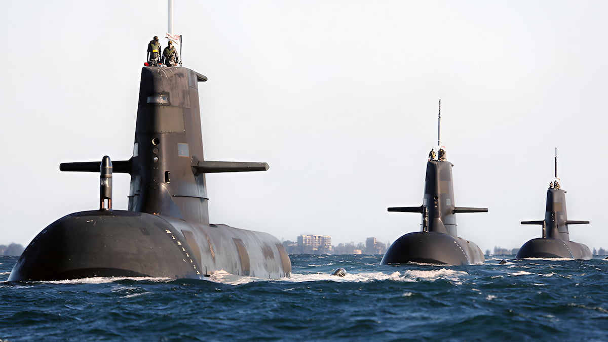 Two submarines in the ocean.